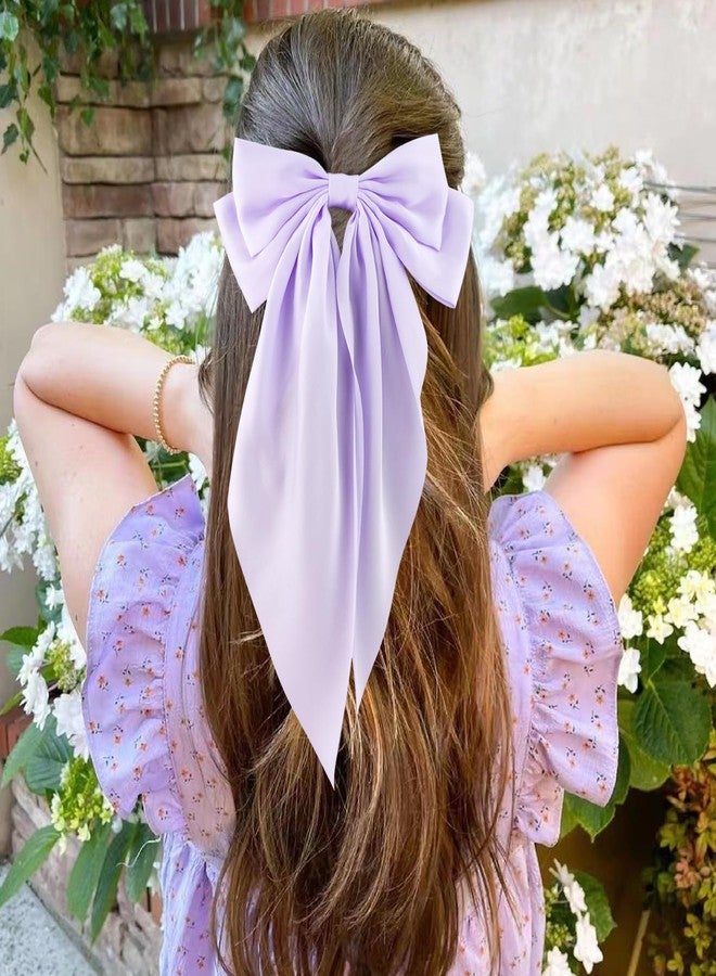 Atoden Hair Bows Silky Satin Bows for Hair Ribbons 4Pcs Coquette Oversized Long Tail Hair Bow Clips Barrettes Big Bowknot Hair Accessories for Women Girl Trendy Stuff Gifts (Pink Purple) - Image 2